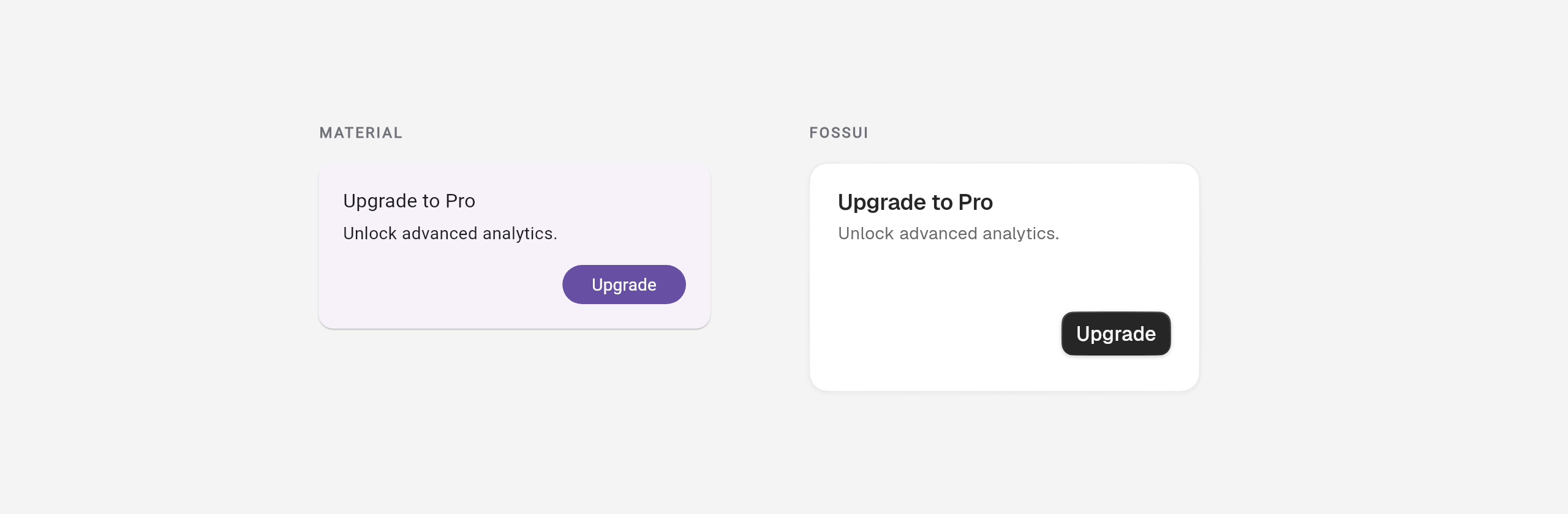 A Material card next to a fossui card
