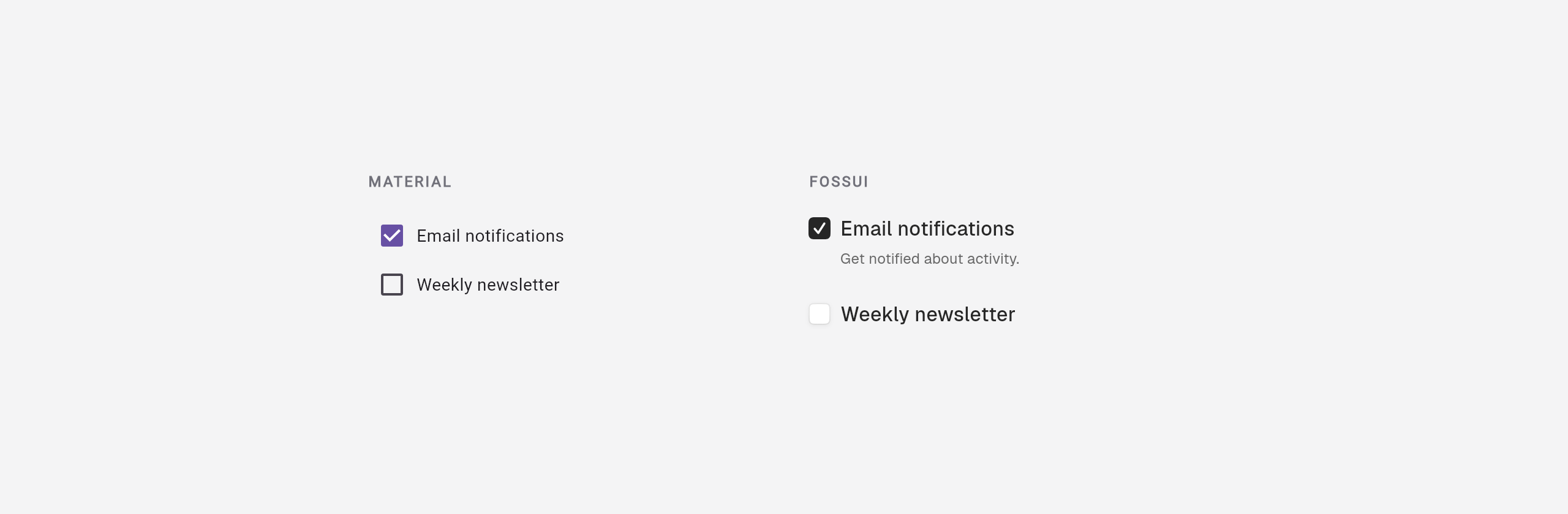 Material checkboxes next to fossui checkboxes