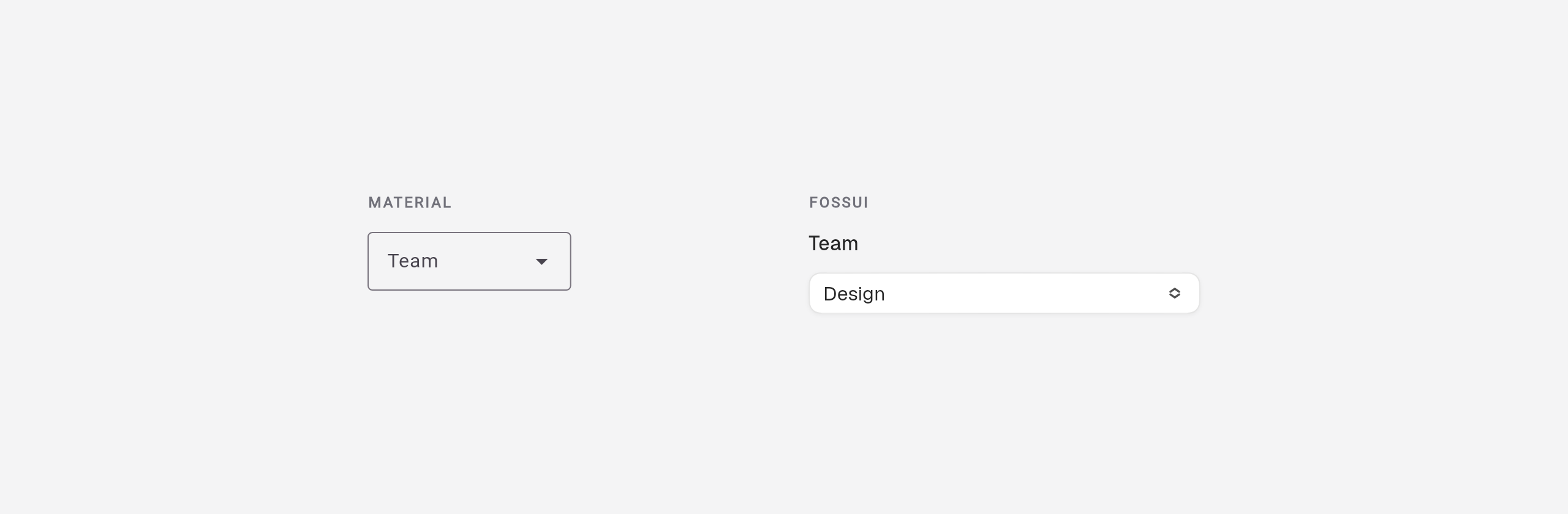 A Material filtering dropdown next to a fossui combobox