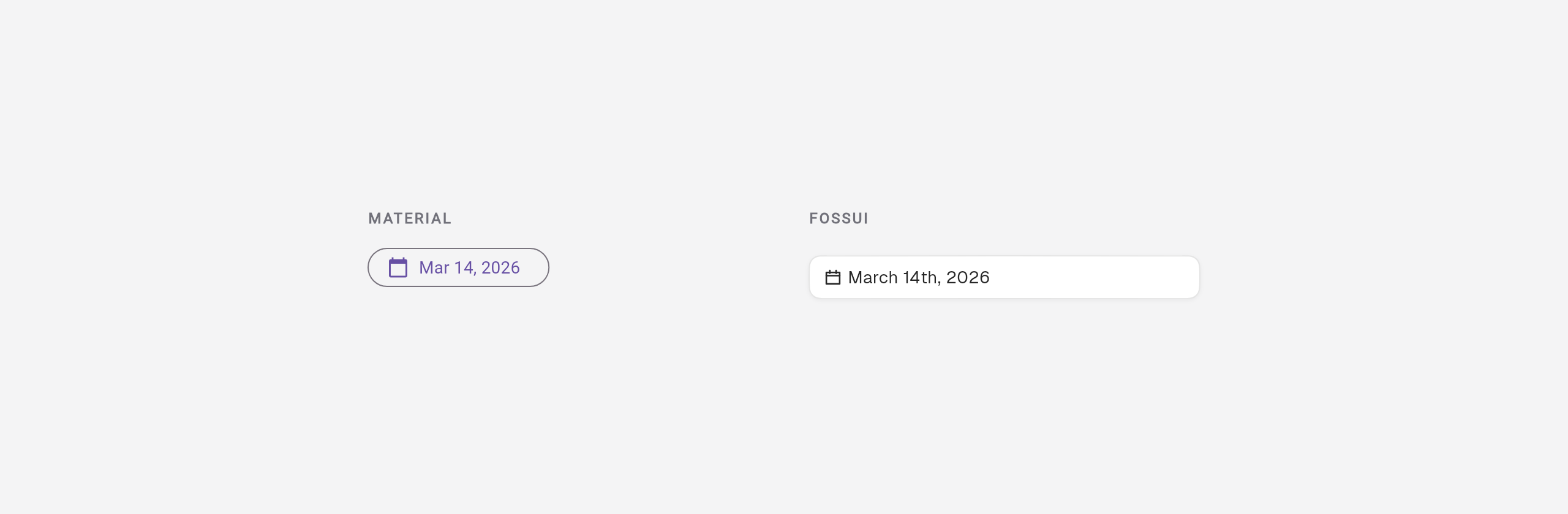 A Material date button next to a fossui date picker field