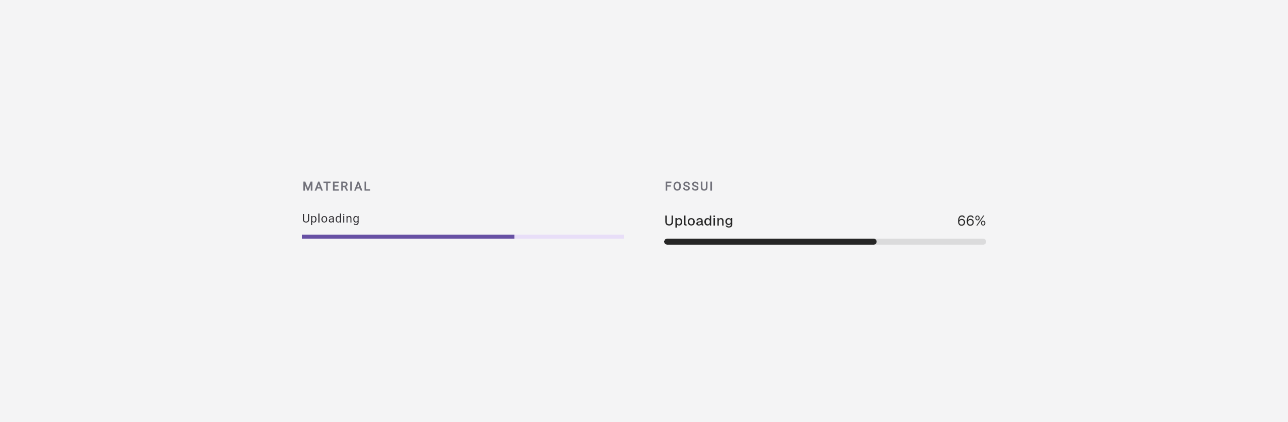 A Material progress bar next to a fossui progress bar