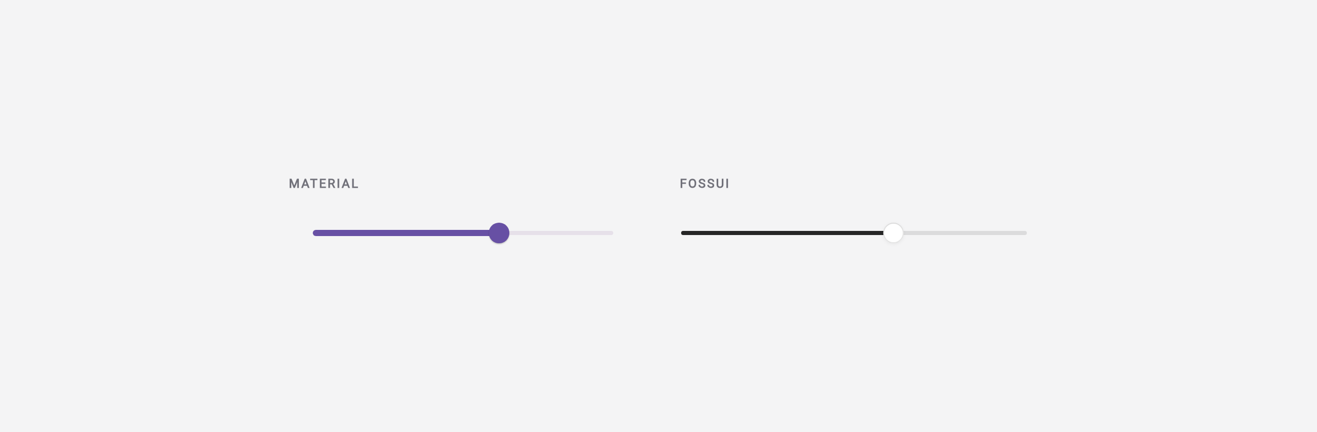 A Material slider next to a fossui slider
