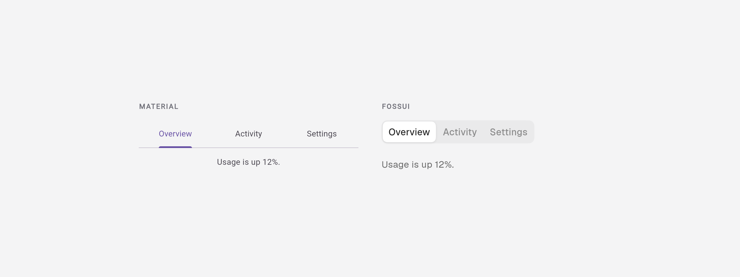 Material tabs next to fossui segmented tabs